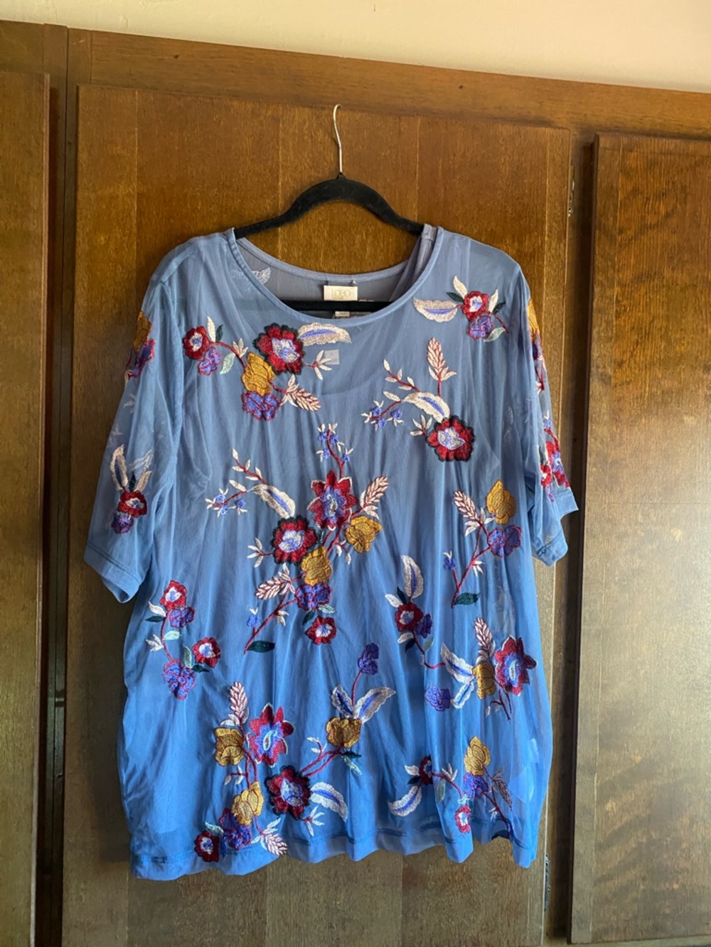 Logo Lavish Embroidered Mesh Top with Knit Tank in Cove Blue